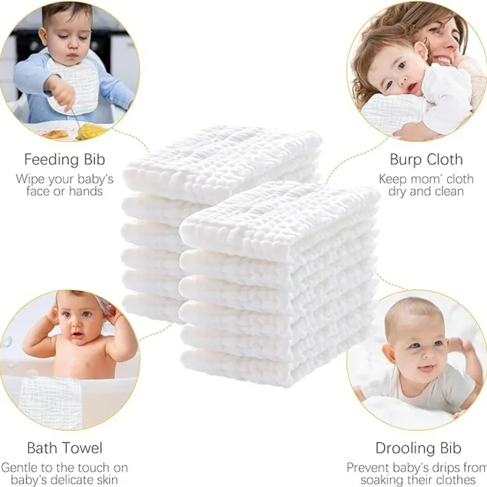 12-Pack White Baby Muslin Burp Cloth (17.5